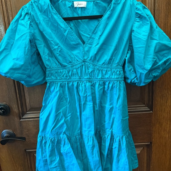 Japna Dresses & Skirts - Japna Blue Tiered Puff Sleeve Midi Dress Size Large